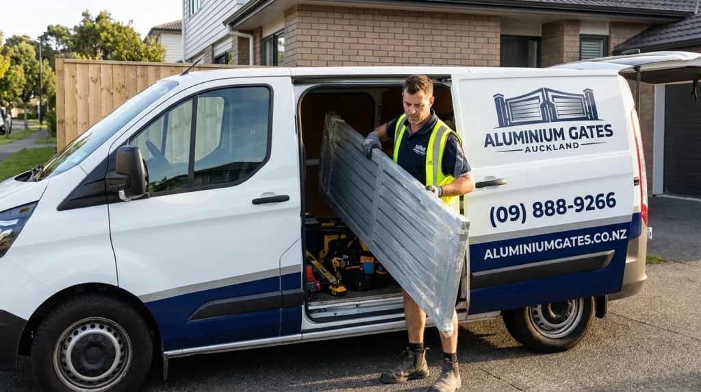 Aluminium Gates Auckland - Technician Unloading